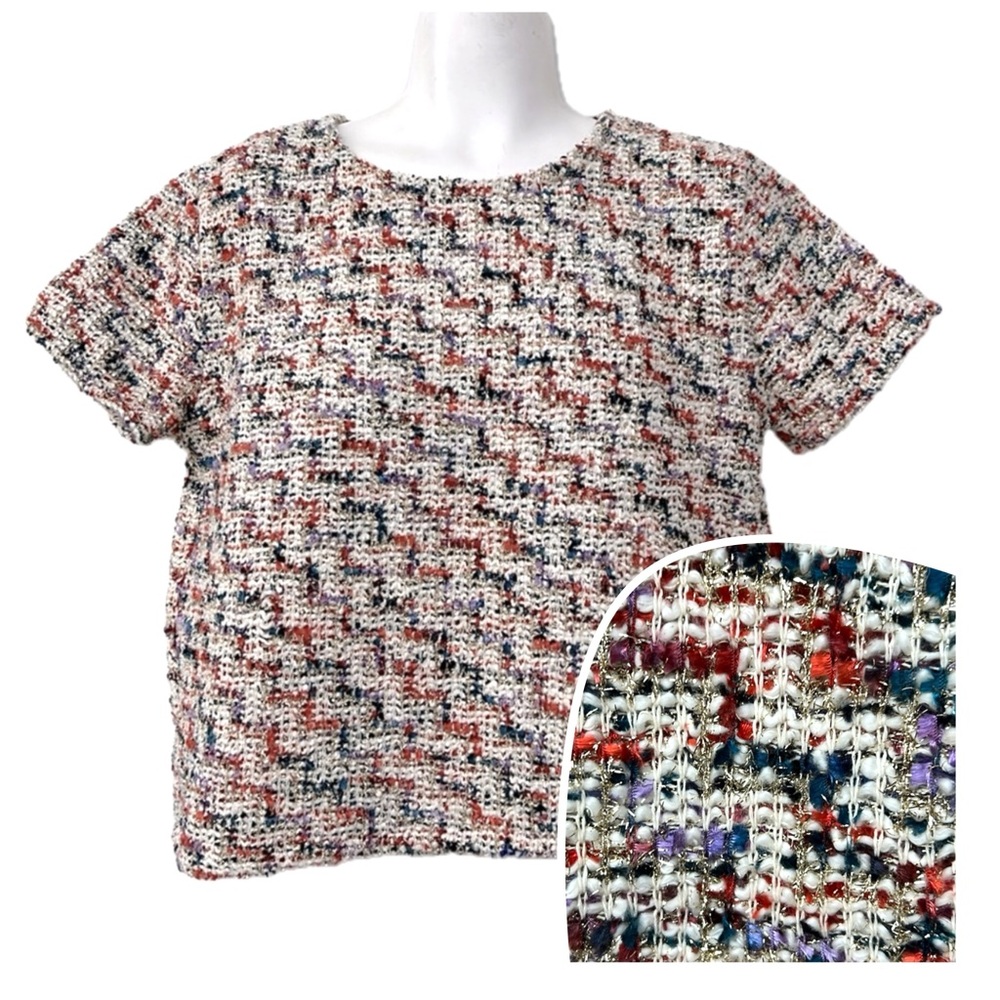 Zara Boxy Cream and Gold Short Sleeve Tee